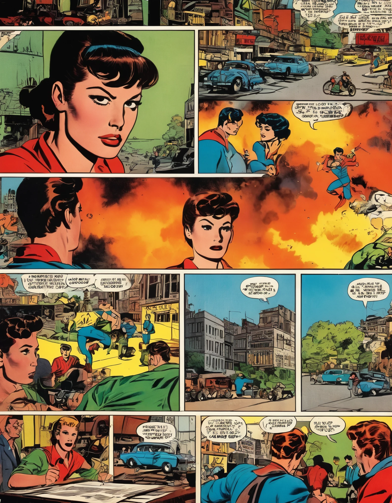 Realistic Color Comics，The foreground is a close-up of a character，The background is a comic storyboard，Random Scenes，Big picture