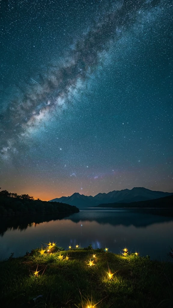 landscape、Starry Sky、Meteorilky way、lake、Night