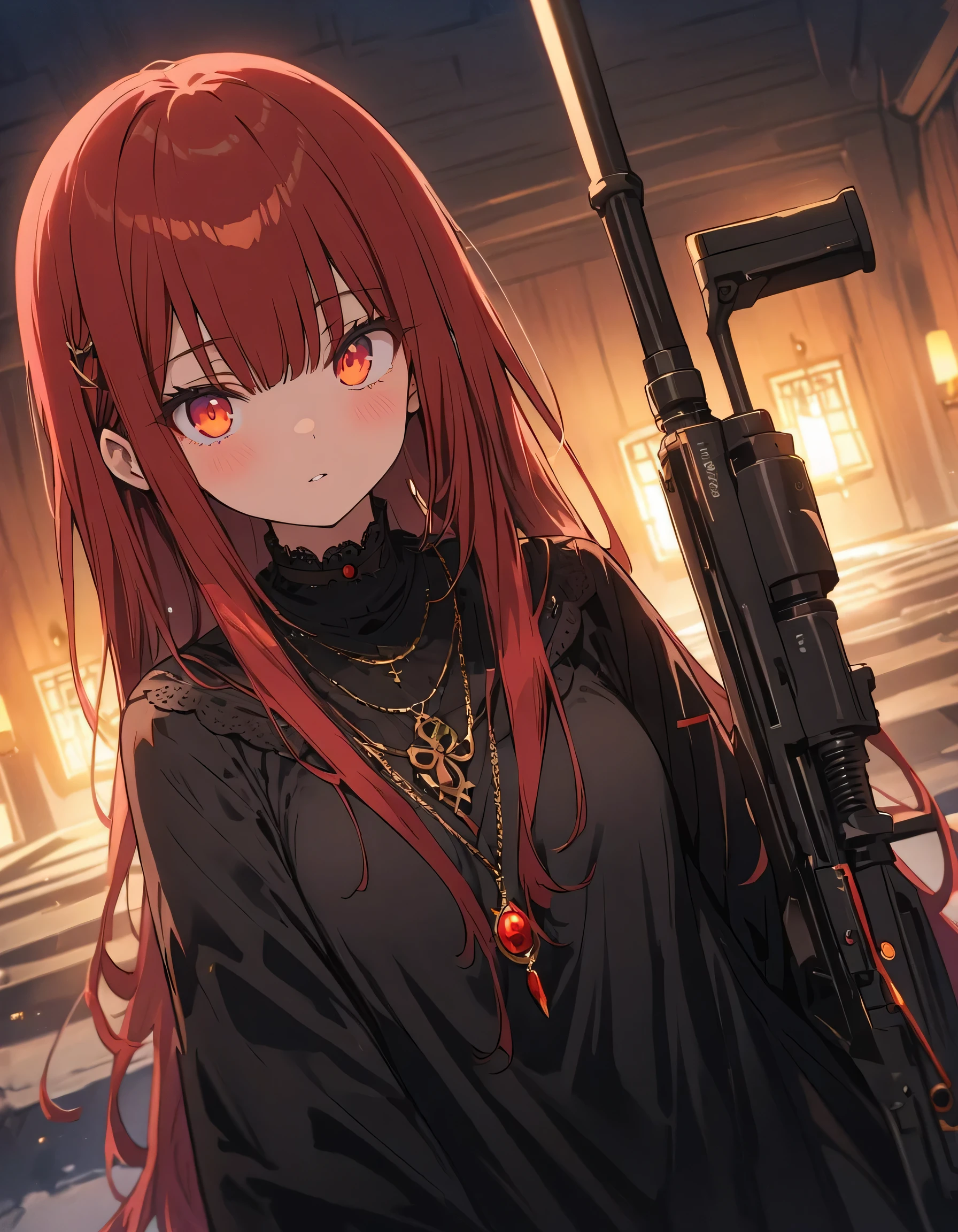 (highest quality、masterpiece、High resolution、detailed)、anime style、Flat Style、(Shining Eyes、Beautiful Face),  1 girl、masterpiece, highest quality, anime, Highly detailed face, Very detailed eyes, Highly detailed background, Perfect lighting, One girl, alone, whole body, (Lie face down on the floor with a sniper rifle aimed at you), Latex Legwear, Cool black outfit, Redhead, Amulets、Outdoor、(Rooftop)、(sniper rifle:1.4、Sniper at a distance:1.2) 、(highest quality、masterpiece、High resolution、detailed)、anime style、Flat Style、(Shining Eyes、Beautiful Face),  BREAK,1 girl、extremely detailed(The Shining), Best lighting, Best Shadow、High saturation、Dynamic Angle、anime