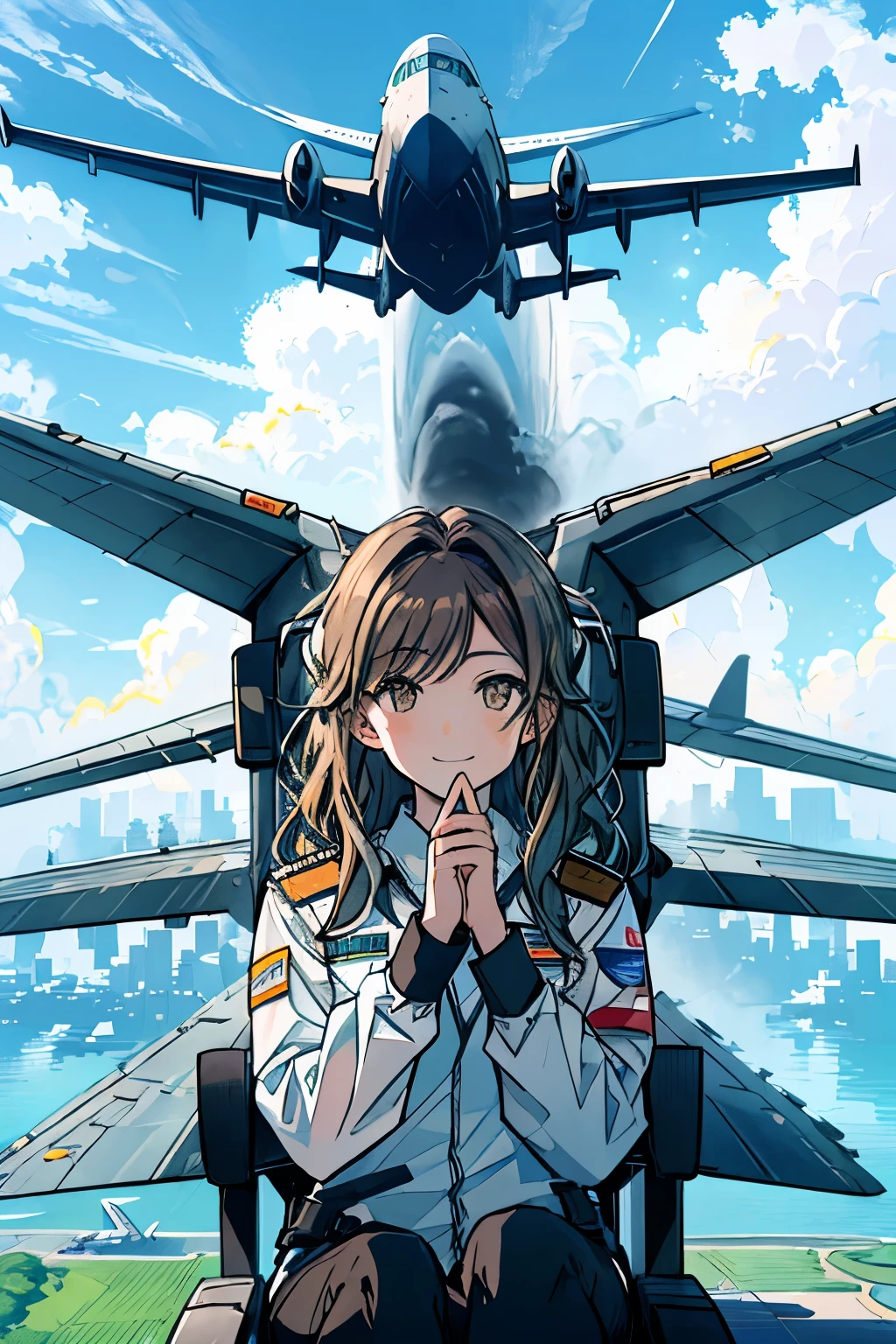 1girl , pilot, helmet, sunset
absurdres, highres, ultra detailed,
(art by Noriyoshi Ohrai )