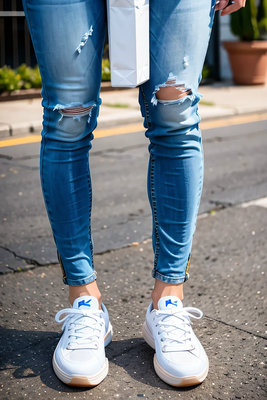 Woman in sneakers , feet, Skinny jeans、close
