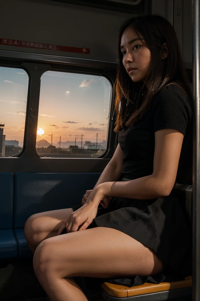 (([gorgeous Italian European woman sitting on a suitcase in the street])) woman has knees together, White shirt with rolled up sleeves, a white skirt. ... 手, perfect face, ((long black hairstyle)) ((Worried smile, worried look)) ((aged face)) ((complex skin)) ((shiny complexion)), white shirt, sfw, (YES SFW), (small eyes:1.5), white skirt, located in the center of the street, clear blue sky and clouds, sneackers, Hyperrealistic art cinematic film still photography in the style of detailed hyperrealism photoshoot. [Entire scene is surrounded by mist, evoking a mysterious and eerie atmosphere. The lighting is dark and atmospheric, with smoke adding a touch of sinister ambiance. Best quality image, HDR enhancement, showcasing the utmost level of detail and realism, full body shot:1.5]. [8K, Best Quality, Ultra High Resolution, (highly detailed CG unity 8k wallpaper), (best photo), (best shadows), isometric 3D, octane rendering, ray tracing, highly detailed, (Best quality, 4K, 8k:1.2), absurdity, ultra detailed, (realistic, photorealistic, photorealistic:1.37), complex parts, HDR, (complex parts:1.12), (hyper detailed, hyper realistic, Soft lighting, spicy:1.2), (complex parts, Hyper detailed:1.15). Blurred foreground. (backlit), masterpiece, high quality, brightness, chromatic aberration, foggy smoke, shadows, contrast, clear sky, (warm hue, warm tone), high details, natural reflections].