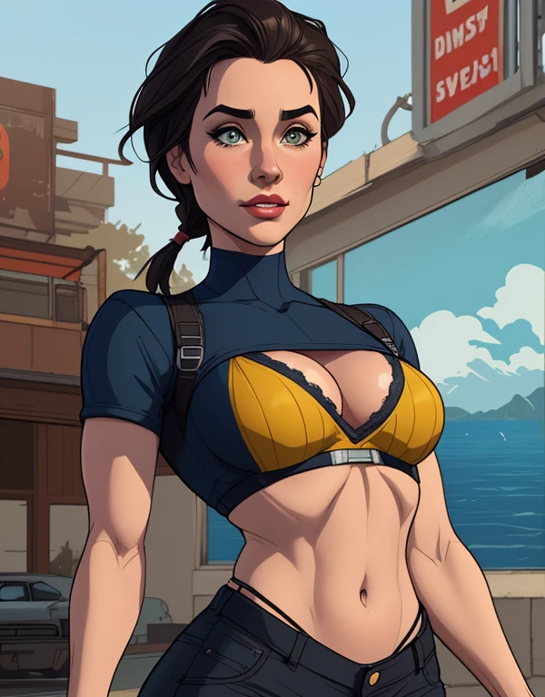 Woman character jeday style warrior armed with a 38 revolver western style atompunk Fallout 4 Jennifer Connelly le with marks of war Cartoon image of a woman .Ilustra??o estilo desenho animado, estilo de arte dos desenhos animados, estilo de arte dos desenhos animados, digital illustration style, estilo atompunk design de personagens altamente detalhado, arte digital detalhada coragem, Forest fan art, Design de personagens de retrato, beautiful digital illustration, retrato de alta qualidade, Arte em quadrinhos, mulher jovem cabelo com transas lindas . Queen Anna of ArendelleBeautiful lined eyes Medium large bust and wonderful sexy clothes. image expression of sexual desire from waist to head illustration Queen Anne of Arendelle atompunk style Fallout 4 The perspective is from below, enfatizando a majestade e o poder da Gigante." armed with a 38 western style revolver with a 38 revolver in her hands jeday style warrior in summer clothes on the beach a woman in a teen leader uniform holding a chainsaw ,Cartoon style digital illustration style Like character in Tekken, glamorosa Jill Valentine, personagem de videogame, 3D rendering of Jerma 9 8 5, como o protagonista do gta 5, personagem do rei dos lutadores, girl of the zodiac knights,Cartoon style digital illustration style like a GTAV character, rainha arlequina, personagem de videogame art, Faye Valentine style Cartoon style illustration digital style