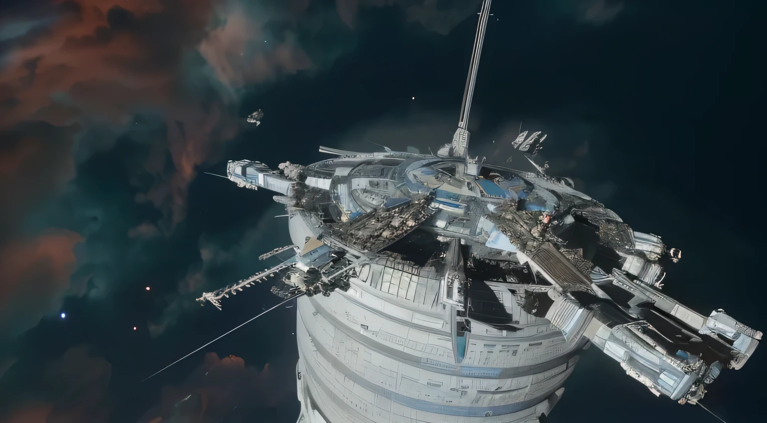 spaceship flying over a space station with a satellite in the background, scifi space station, megastructure in the background, epic megastructure, 3 d render of a scifi spaceport, futuristic space station, futuristic space port, realistic mega structure, deep space super structure, megastructure, background megastructure, space elevator, futuristic outpost building, big and structured valhalla city