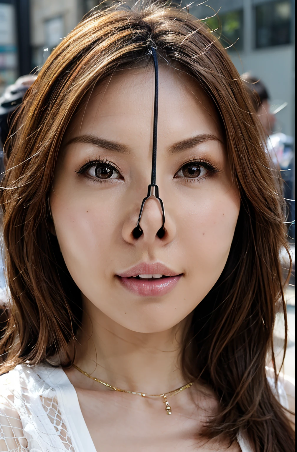 Beautiful and attractive woman in fashion trends, ,(Top quality realistic textured skin:1.4), Beautiful Eyes, Detailed face, High quality eyes, Keep your eyes clearly focused, Nose and mouth,Face Focus, Super Face close-up gentle and charming Chinese beautiful woman, Delicate and sexy collarbone, Attractive oval face, double eyelid, Clever pink eyes, Small Nose, Exposing shoulders, Focus on the face, Face close-up, Ultra-high resolution, Very detailed, Half backlight,Tank top,