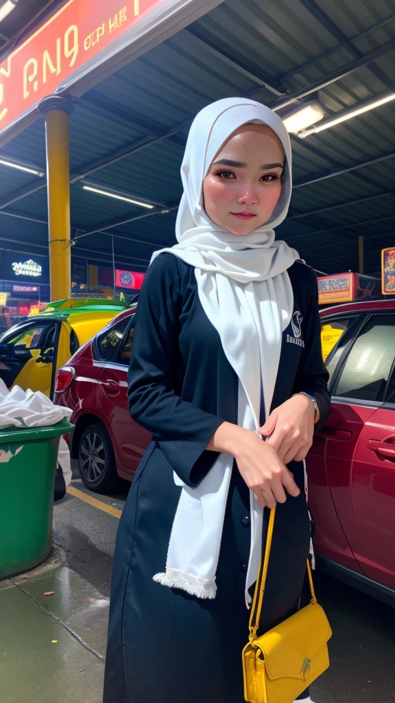 Create a single hyper realistic photo contain a georgous woman on an outstanding scene of rays of lighting on a traditional market, 32K high resolution wallpaper,