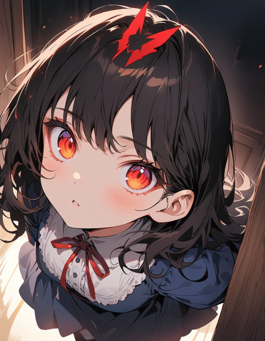 (highest quality、masterpiece、High resolution、detailed)、Anime Style、Flat Style、(Shining Eyes、detailed美しい顔), BREAK,1 girl、extremely detailed、floating, (High saturation),(The Shining), Best lighting, Best Shadow、Peck finger, ((masterpiece)), highest quality, One girl, eye shadow, Full Body,Dynamic Angle、 Portraiture,