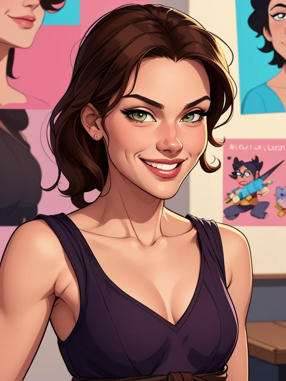 Xena princess warrior portrait mode sensual sesys style Cartoon style digital illustration together boyfriends Cartoon style character portrait mode Cartoon style character facial expression happy beautiful smile and six medium small portrait mode waist up