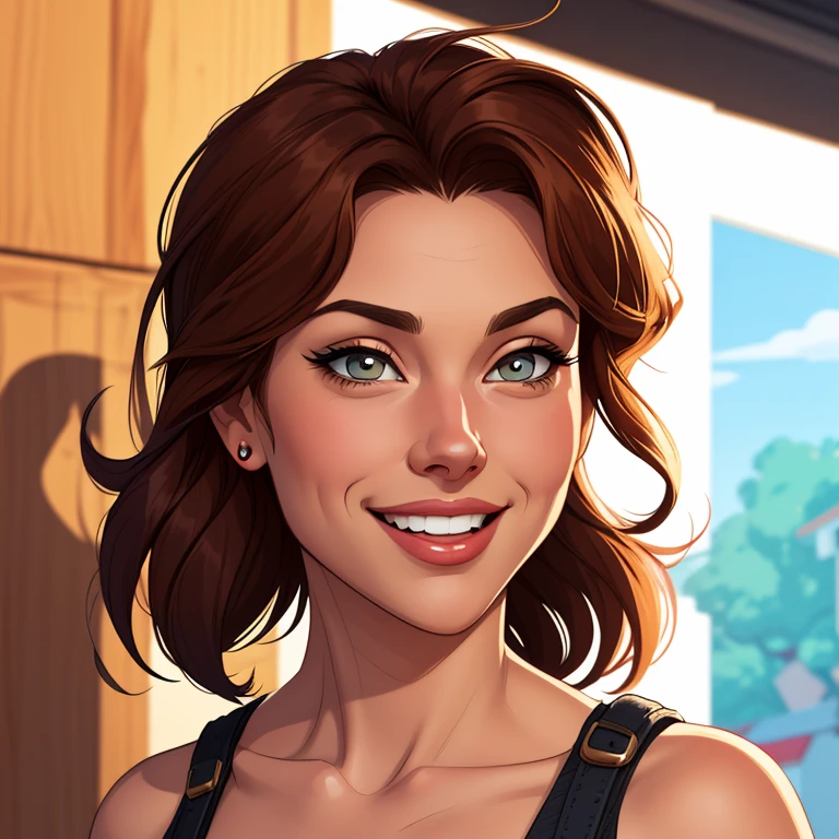 Xena princess warrior portrait mode sensual sesys style Cartoon style digital illustration together boyfriends Cartoon style character portrait mode Cartoon style character facial expression happy beautiful smile and six medium small portrait mode waist up 