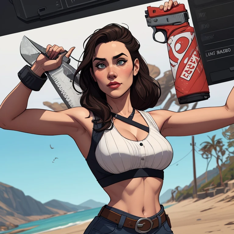 Character GTA 5 jeday u style woman warrior armed with a 38 revolver atompunk western style Fallout 4 Jennifer Connelly le with marks of war Cartoon image of a woman .Ilustra??o estilo desenho animado, estilo de arte dos desenhos animados, estilo de arte dos desenhos animados, digital illustration style, estilo atompunk design de personagens altamente detalhado, arte digital detalhada coragem, Forest fan art, Design de personagens de retrato, beautiful digital illustration, retrato de alta qualidade, Arte em quadrinhos, mulher jovem cabelo com transas lindas . Queen Anna of ArendelleBeautiful lined eyes Medium large bust and wonderful sexy clothes. image expression of sexual desire from waist to head illustration Queen Anne of Arendelle atompunk style Fallout 4 The perspective is from below, enfatizando a majestade e o poder da Gigante." armed with a 38 western style revolver with a 38 revolver in her hands jeday style warrior in summer clothes on the beach a woman in a teen leader uniform holding a chainsaw ,Cartoon style digital illustration style Like character in Tekken, glamorosa Jill Valentine, personagem de videogame, 3D rendering of Jerma 9 8 5, como o protagonista do gta 5, personagem do rei dos lutadores, girl of the zodiac knights,Cartoon style digital illustration style like a GTAV character, rainha arlequina, personagem de videogame art, Faye Valentine style Cartoon style illustration digital style 