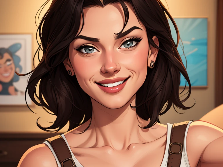 Xena princess warrior portrait mode sensual sesys style Cartoon style digital illustration together boyfriends Cartoon style character portrait mode Cartoon style character facial expression happy beautiful smile and six medium small portrait mode waist up