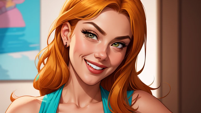 Xena princess warrior portrait mode sensual sesys style Cartoon style digital illustration together boyfriends Cartoon style character portrait mode Cartoon style character facial expression happy beautiful smile and six medium small portrait mode waist up 