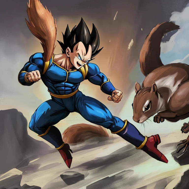 Vegeta fighting a squirrel