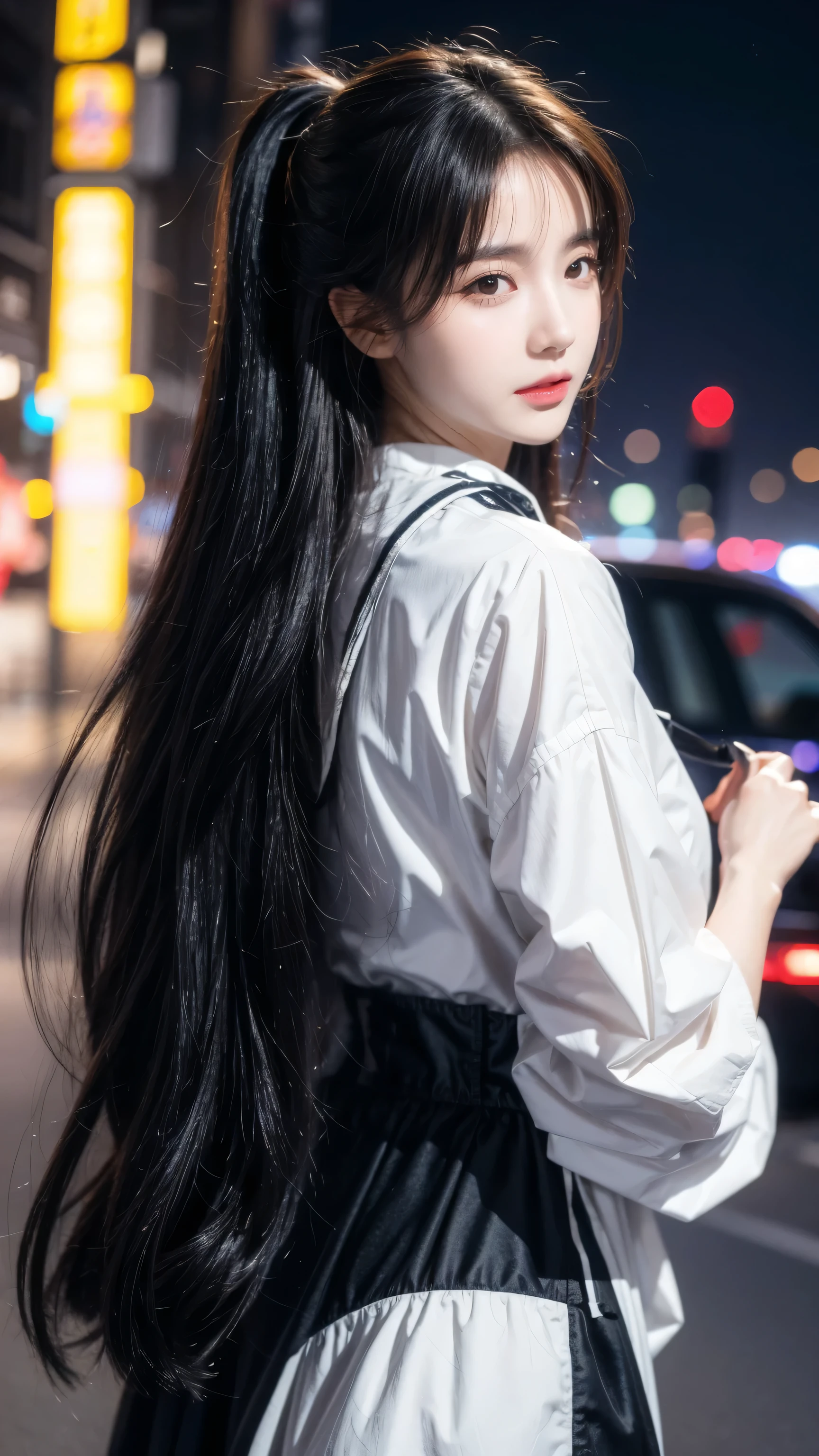 ​masterpiece、top-quality)、1 beutiful girl、Slim body、((Black and white plain clothes:1.1))、(Detailed beautiful eyes)、In the Han River、((Boyish Brown Medium Hair))、((Smaller face))、((Neutral face))、((Light brown eyes))、((Korean Girl))、((18year old))、((cool lady))、((Embarrassed expression))、((Korean Makeup))、((elongated and sharp eyes))、((Happy dating))、((boyish))、((She is walking in front of her))、((She is looking into the distance))、((shot from back))