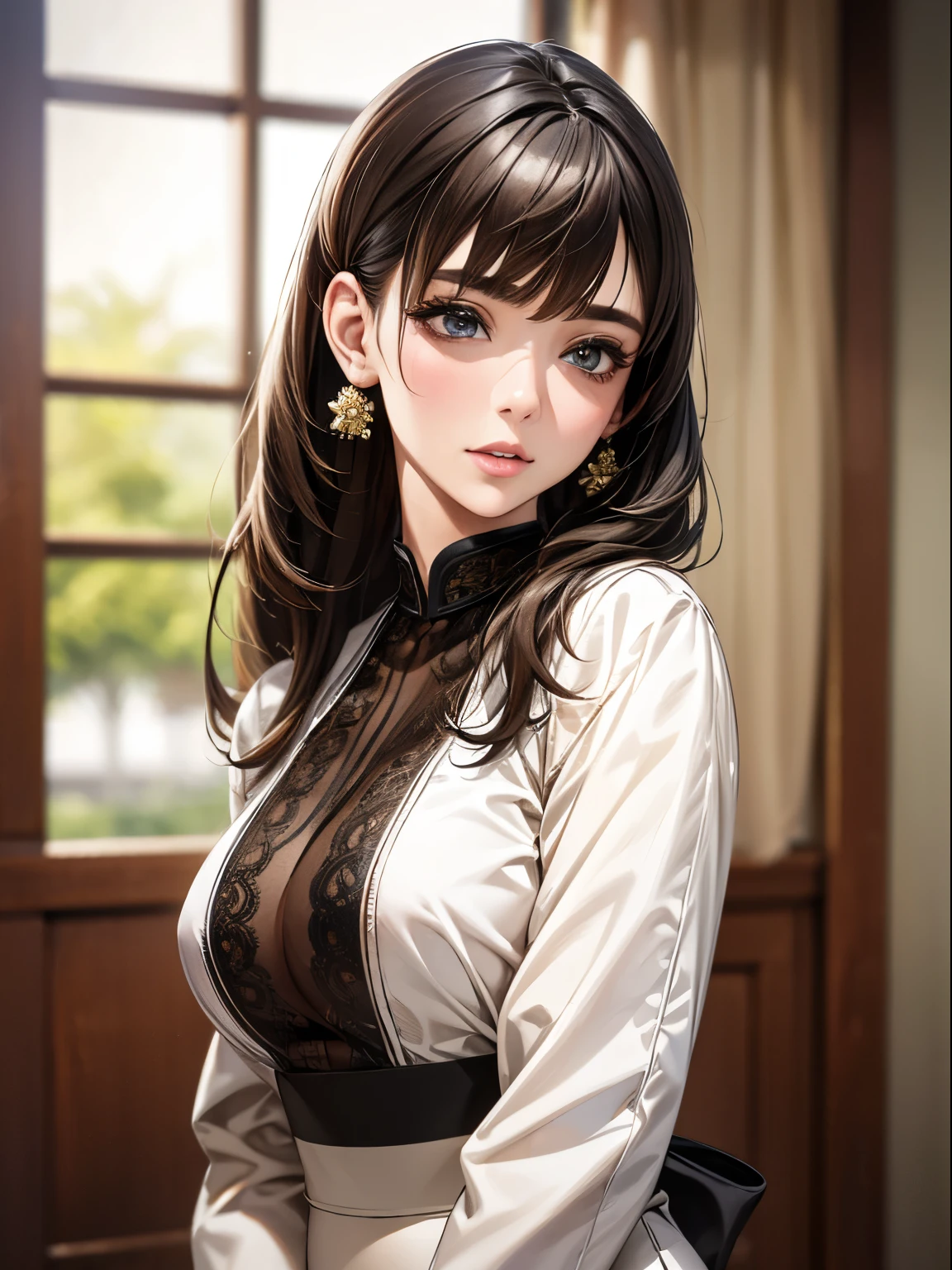 ((highest quality)),(超A high resolution),(Very detailed),(Detailed Description),((The best CG)),(masterpiece),super precision art、(highest quality、8k、32k、masterpiece)、(Realistic)、(Realistic:1.2)、(High resolution)、Very detailed、Very beautiful face and eyes、1 female、((Big eyes:1.4、Detailed eyes))、Tight waist、Delicate body、(highest quality、Attention to detail、Rich skin detail)、(highest quality、8k)、Very detailed、(Realistic、Realistic:1.37)、Bright colors