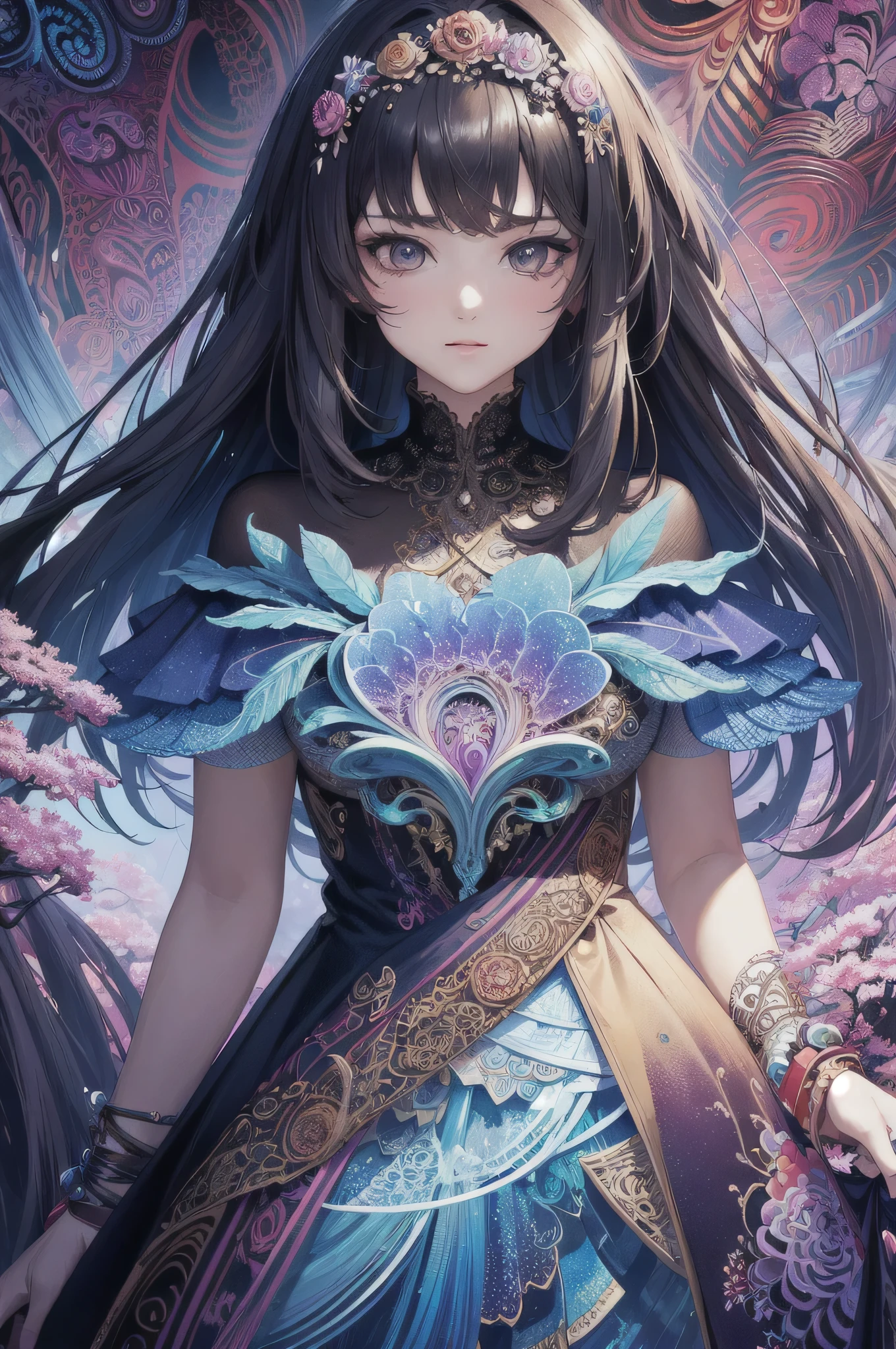 (masterpiece, top quality, best quality, official art, beautiful and aesthetic:1.2), (1girl), extreme detailed,(fractal art:1.3),colorful,highest detailed
really colorful girl, lots of wilted flowers, dark and dangerous backgrounds,