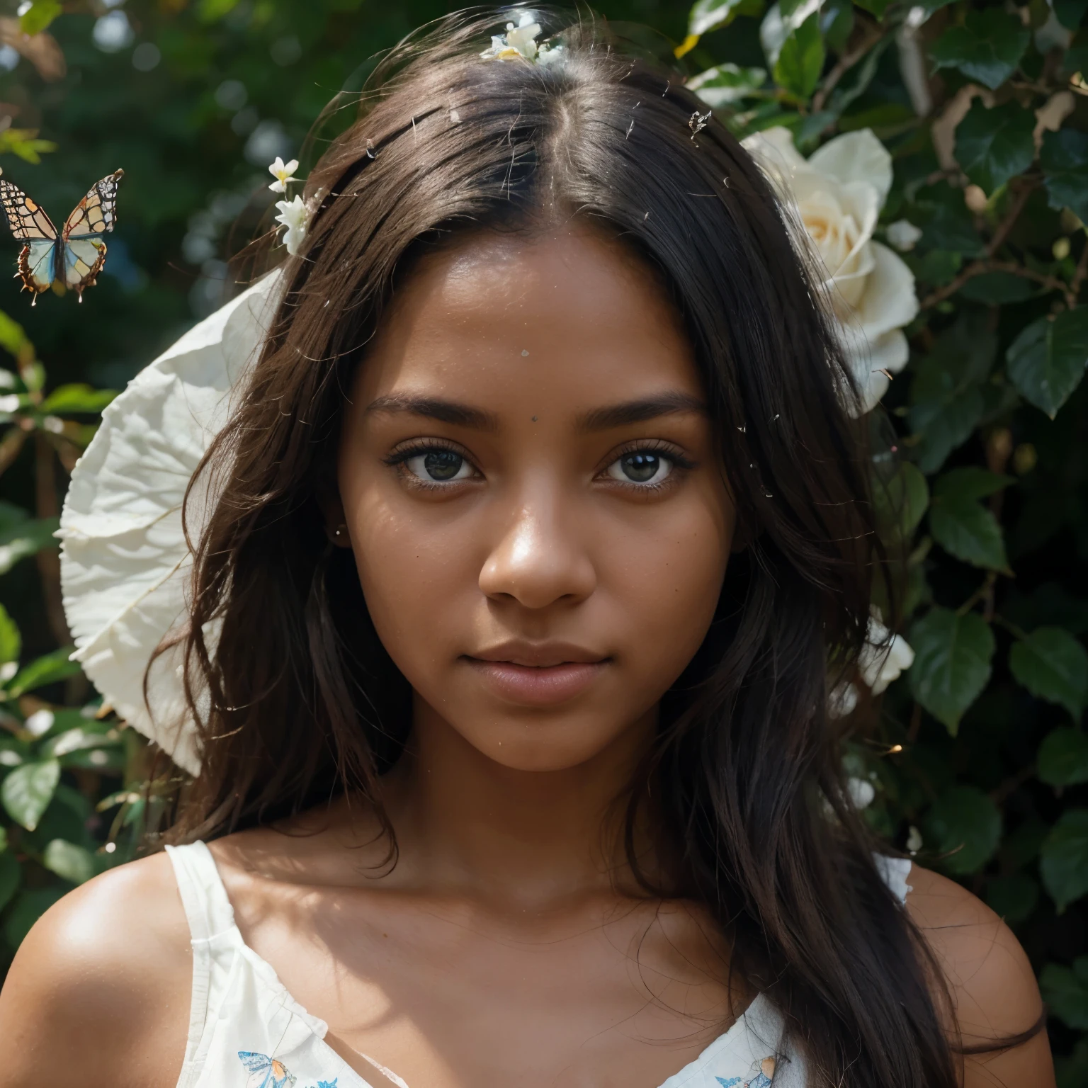 A young white Brazilian girl with long dark brown hair naked
