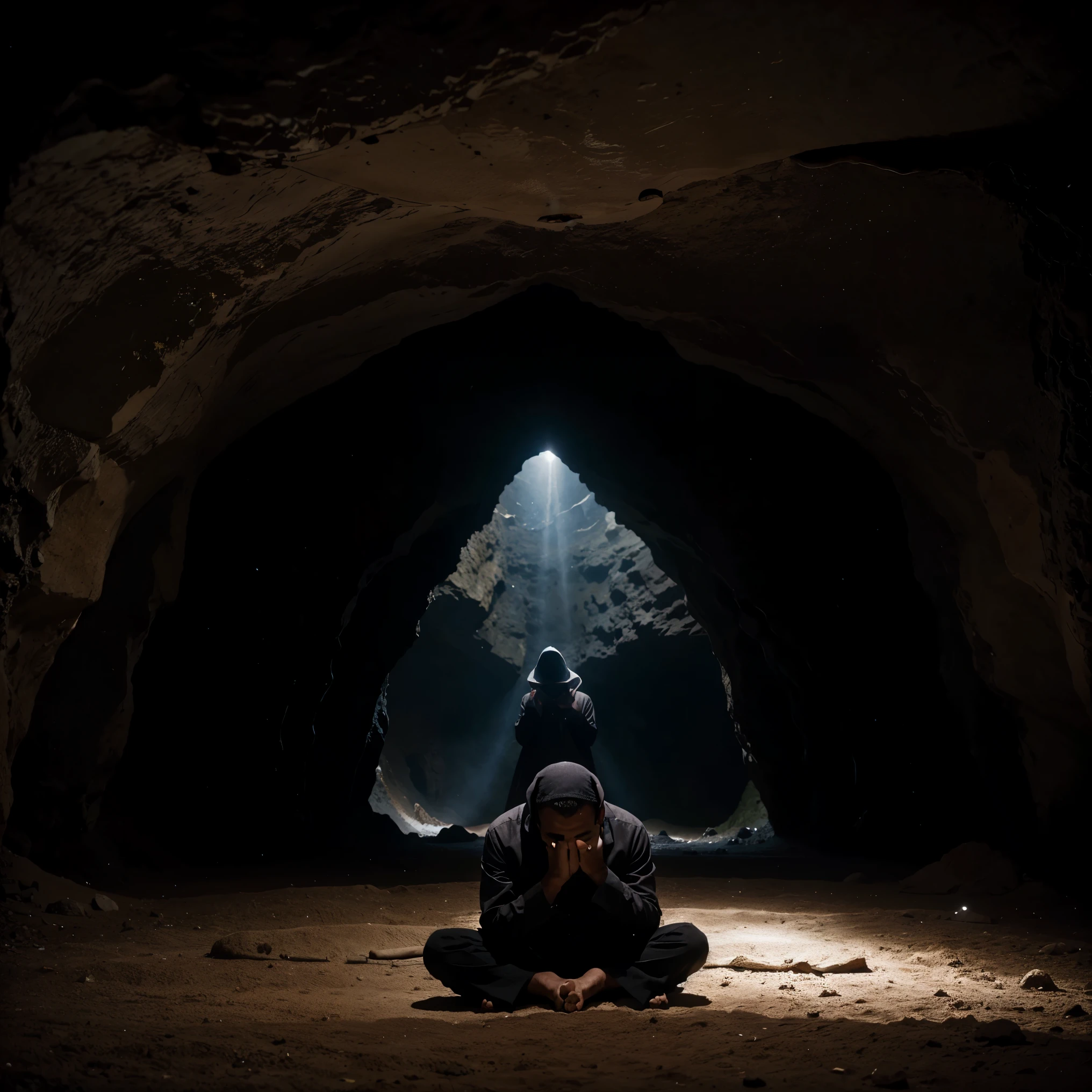 inspiration A Muslim prays in a cave Storm Thorgerson inspired visuals.