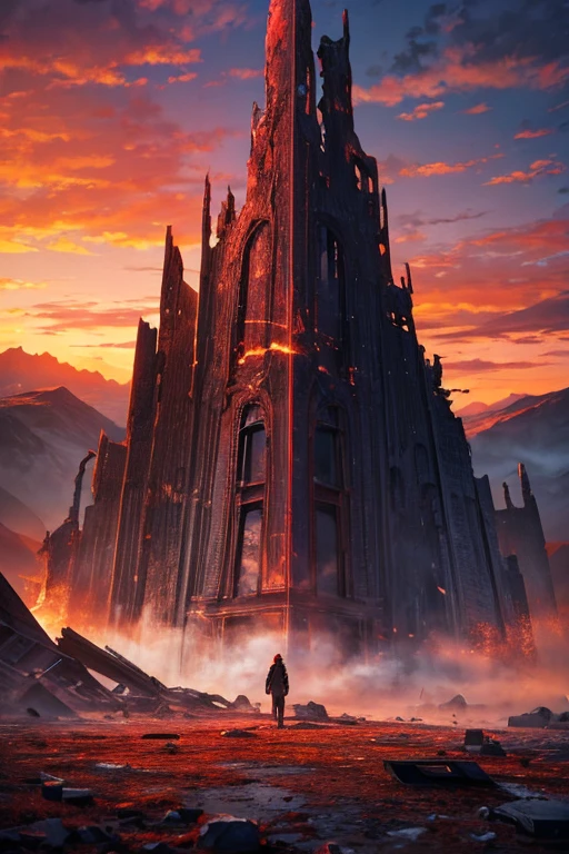 highest quality、Desolate Earth、wreckage、Red Sky、Surrealism