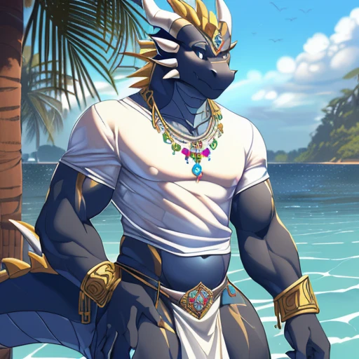 hi res,(((dragon))), ((( ))), anthro, , , ((((long loincloth)))), ((((lingerie bikini, s\ex\y bikini, side-tie panties, tiny black thong)))), (((( male, muscular male, anthro, , , )))), male, , anthro, , slim, Skinny, tail, adults, mature, (((male))), (((((((((solo))))))))) outside, plant, standing, sea, tree, (water), detailed background,by littleblackalas cold atmosphere, open smile, soft blush, , ((((((((wearing white tshirts)))))))), ((((((muscular thighs, thick thighs, )))))), (((((golden accessory, loincloth accessory, loincloth jewelry, jewels and ornaments for loincloth, s\ex\y loincloth, belly dancer outfit, long pelvic curtain, narrow loincloth)))))