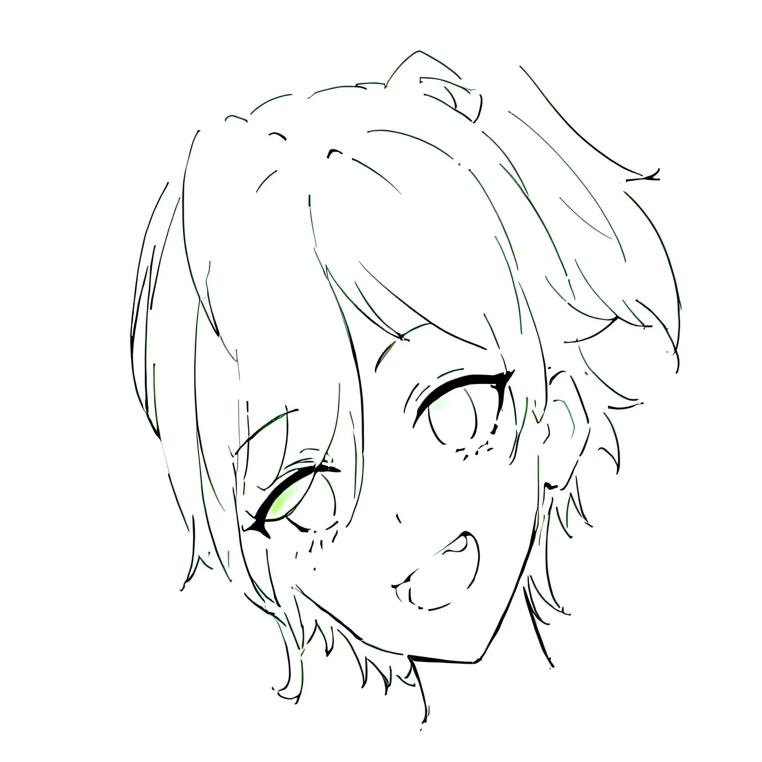 A painting,The picture shows a short-haired、Girl with a big smile, Clear anime silhouette, simple Line Art, clean Line Art, thick black Line Art, perfect Line Art, Line Art, Delicate anime soft face, thick Line Art, Simple Line Art, Bold Line Art, bold Line Art, Detailed anime face, variable Line Art, Clean and detailed anime style
