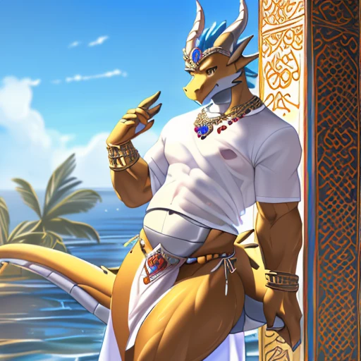 hi res,(((dragon))), ((( ))), anthro, , , ((((long loincloth)))), ((((lingerie bikini, s\ex\y bikini, side-tie panties, tiny black thong)))), (((( male, muscular male, anthro, slim, skinny, )))), male, , anthro, , slim, Skinny, tail, adults, mature, (((male))), (((((((((solo))))))))) outside, plant, standing, sea, tree, (water), detailed background,by littleblackalas cold atmosphere, open smile, soft blush, , ((((((((((wearing white tshirts)))))))))), ((((((muscular thighs, thick thighs, thick calves, wide hips, wide pelvis, curvy figure, v\olup\tuous figure, both feet are close together, \hourglass \figure, f\emb\oy body, female body, )))))), (((((golden accessory, loincloth accessory, loincloth jewelry, jewels and ornaments for loincloth, s\ex\y loincloth, belly dancer outfit, long pelvic curtain, narrow loincloth)))))