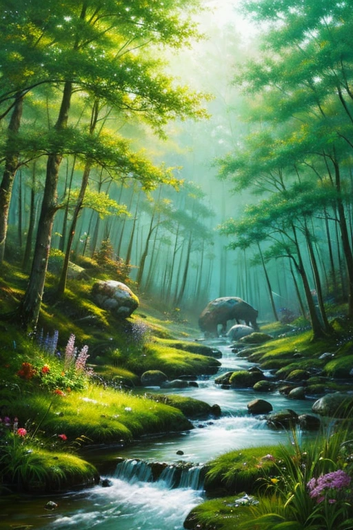 highest quality、Landscape painting、Deep in the forest、Lush