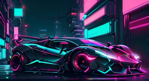 Cyberpunk AI Neon Lamborghini in the Cyberpunk AI City