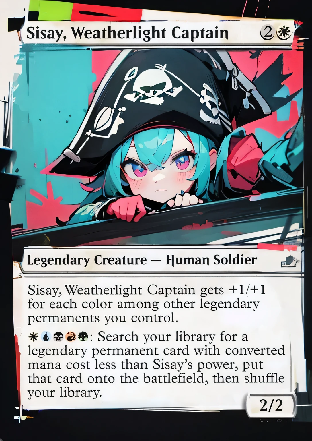 Cute, pirate, blank and white neon highlights, red highlights, blue highlights, green highlights, graffiti
