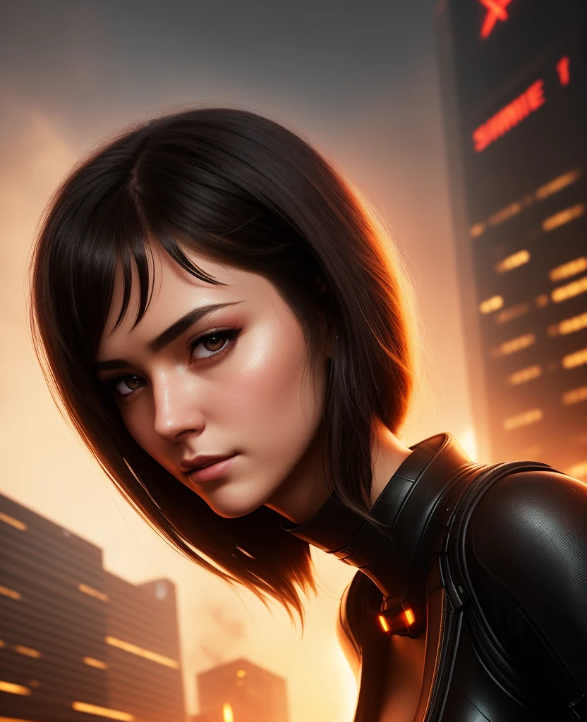 poster of brunette girl in a black tactical bodysuit and cloak in the burning night city, cyberpunk, after rain, shot from below, opened mouth, smirk, eyebrow up, in front of camera
unreal engine, adobe lightroom, soft cinematic light, photolab, hdr
hyperdetailed, ef 80mm
