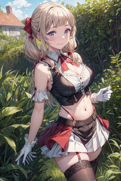 (????:1.2), (8K, RAW photo, best image quality, masterpiece: 1.4), (Highly detailed CG Unity 8K wallpaper, highest quality, High resolution: 1.2), (ultra_be familiar with, UHD: 1.2), super highly be familiar with, (realistic, realistic: 1.48), 1 girl, clear eyes,?????????????,shiny hair, beautiful be familiar with cold face,enchanting smile, Beautiful and delicate eyes with intricate details,very accurate details,skin dents,outdoor,perfect face,perfect body, beautiful eyes, beautiful face,an illustration of a young woman in tight fitting outfit holding a whip, 1girl, houshou marine, solo, virtual youtuber, ???????, twintails, red hair, heterochromia, thighhighs, red eyes, yellow eyes, skirt, white gloves, gloves, long hair, looking at viewer, hair ribbon, ribbon, white background, red skirt, smile, ascot, blush, ?????????????, pleated skirt, covered navel, sleeveless, brooch, see-through, jewelry, red ribbon, cleavage, lace-trimmed legwear, red ascot