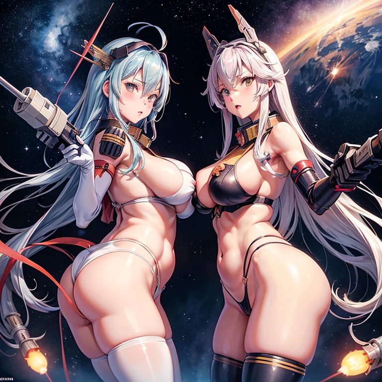 Space、Musashi_\(Kantai Collection\)、Incom、Gundam Mark V、Dovenwolf、Wired Claw Arm、Wired beam cannon、Camel Toe、Giant tit、Nipple Puffs、Cleavage、Plump、Super big breasts、Super big butt、Cowboy Shot、Funnel、Wired Gun Barrel