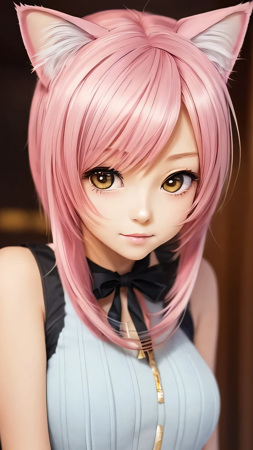 There is a woman with pink hair and cat ears., Very beautiful cute cat girl, Charming cat girl, Real life anime girls, Ultra realistic anime, beautiful Anime cat girl, Anime cat girl, Beautiful young cat girl, Very Beautiful Anime Cat Girl, Surreal , Enchanting anime girl, cute Anime cat girl, Cat ears anime girl、Full body