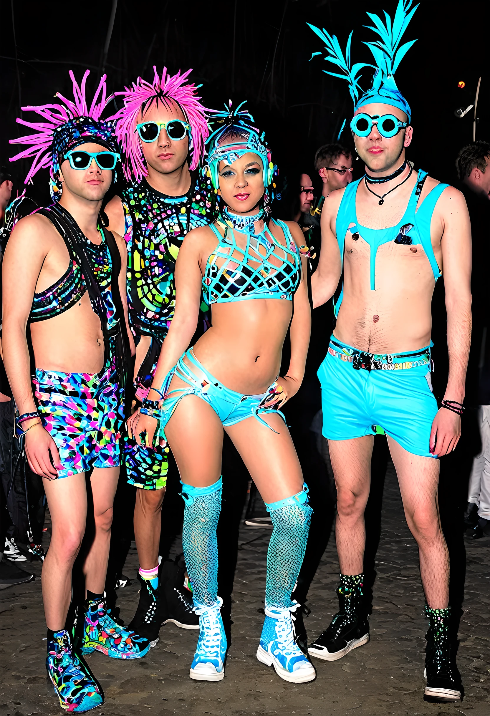 4 Hyperpop Musicians, dressed in raver fashion