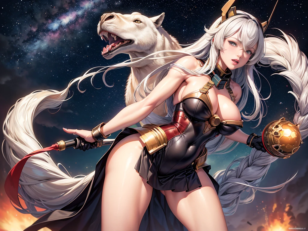 (best quality,4k,8k,highres,masterpiece:1.2),ultra-detailed,(realistic,photorealistic,photo-realistic:1.37),cosmic space,10 million galaxies,Warship Musashi (Kantai Collection),Incom,Gundam Mark V,Doven Wolf,wired claw arm,wired beam turret,toe of a camel,giant Japanese white-eye,nipple puffs,slashed,voluptuous,super busty,super giant buttocks,cowboy shot,funnels,wired gunbarrel