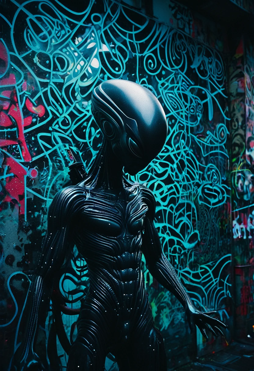 apanese, art figures, toys, close up, streetart, alien Men, cyber, acid, rave, black, contrast, dark, weird, quirky, otherworldly, odd, berlin, abstract, haze, ultra-detailed, film photography, light leaks, sharp focus, studio photo, intricate details, highly detailed, techno, minimalistic background, graffiti, absurd, energy, jing jang, haze, ultra-detailed, film photography, light leaks, L