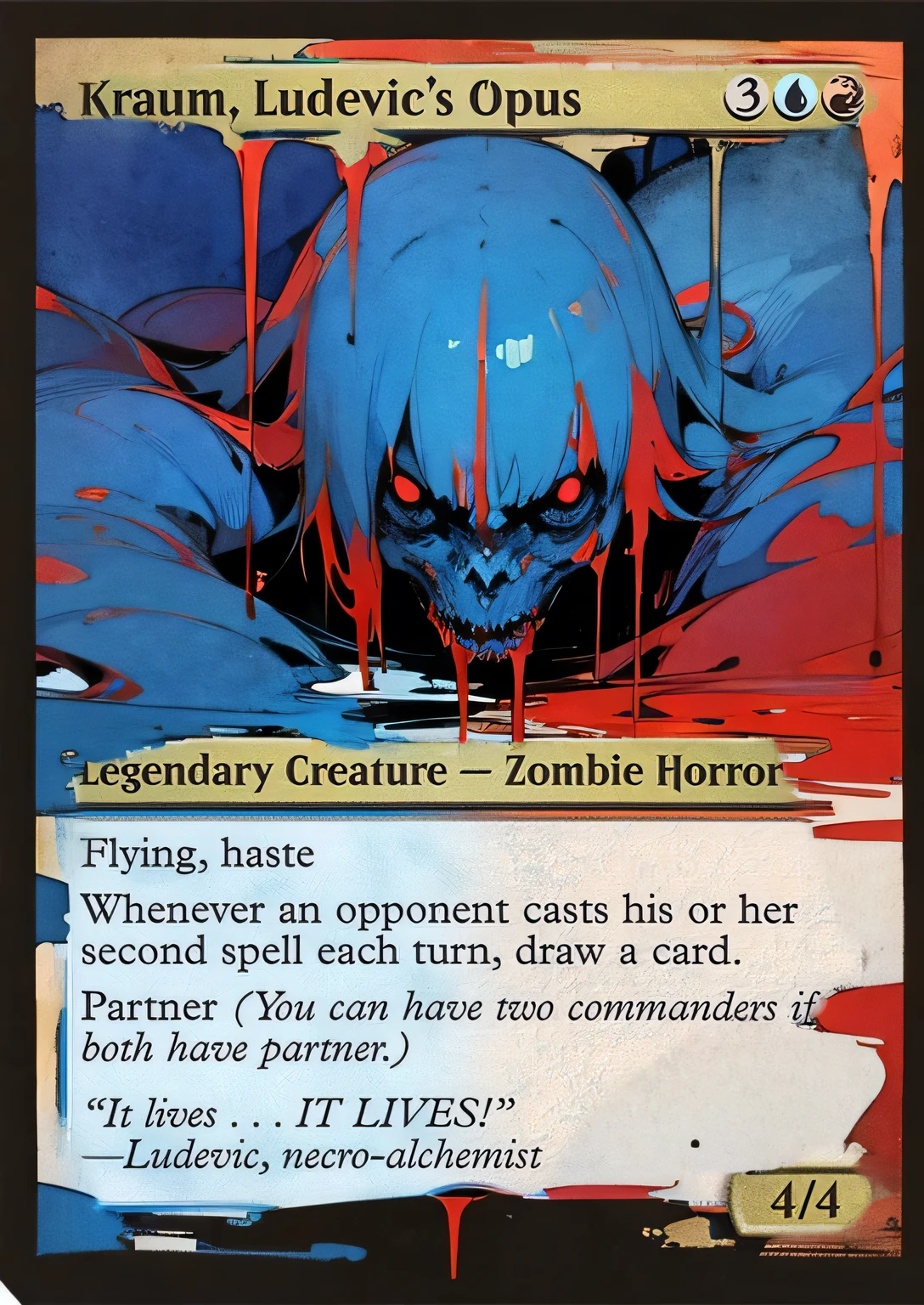 Monster, 70s horror, High red and blue contrast, water color scheme