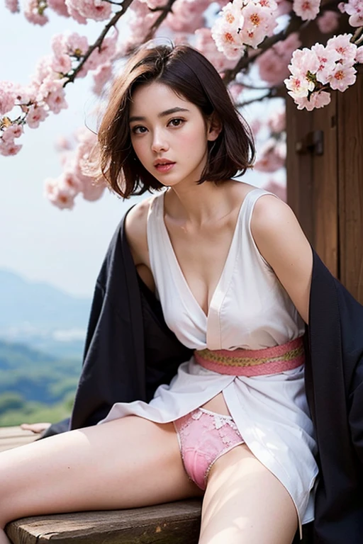 ((最high quality)), ((masterpiece)), (detailed), Perfect Face、Work as a manager at a popular cafe, 33 years old、In a café in the daytime, ((Are standing( Thin pubic hair :1.3 )show)), Spread your legs, ((最high quality、8k、masterpiece:1.3))、1 girl、(masterpiece:1.2, 最high quality), (Realistic, photoRealistic:1.4), Beautiful illustrations, (Natural Side Lighting, Cinema Lighting), Written boundary depth, Looking at the audience, Front view, 1 girl, English, Women、Perfect Face, Symmetrical cute face, Shiny skin, Spread your legs, masterpiece, high quality, 非常にdetailed, woman, short hair, hairpin, Kimono 30cm above the knee, Angle from below、I see pink underwear、Spring flower, the wind is strong, Open Shrine, Pink petals,I can see her cherry blossom petal patterned panties、See-through panties、 Fuji Mountain, Written boundary depth, Blurred Background