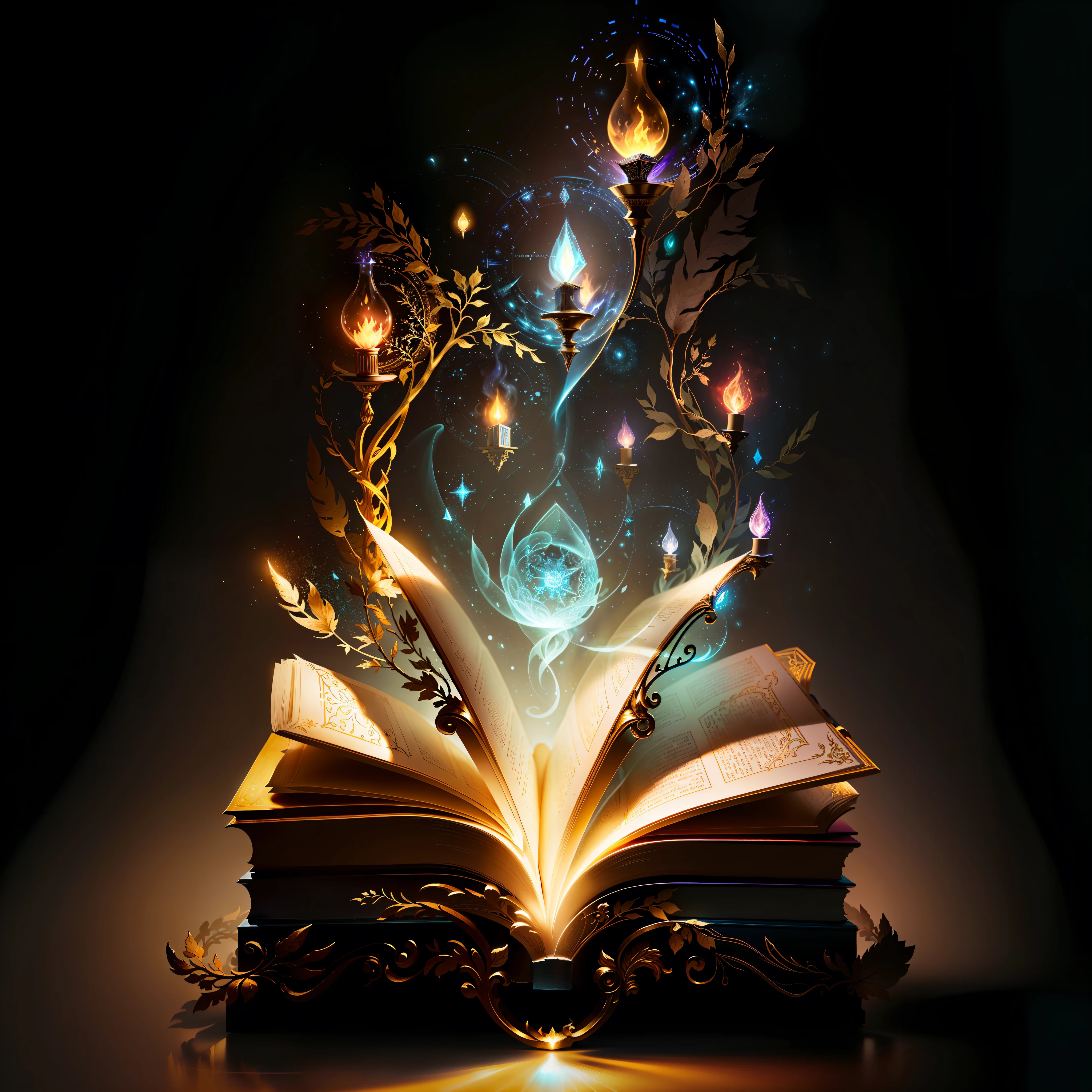 an open book with glowing pages and a glowing light coming out of it, magic book, open magic book glowing, spell book, fantasy book, storybook, the art of books, fantasy book illustration, an open book, story book, floating spellbook, magical notes, magical and mystical, flowing book pages, artistic depiction, storybook art, magical realism and dark fantasy