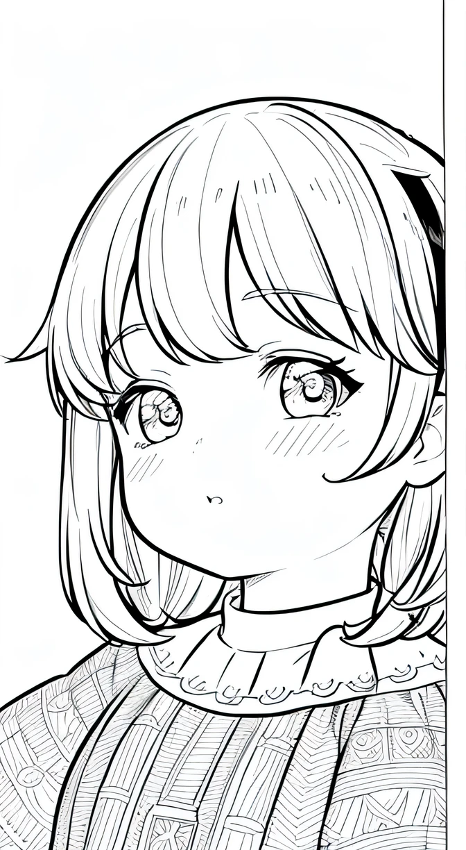 ???'s coloring book drawings, masterpiece, White background, monochrome, Precise lines, best quality, Black and white color palette, line art, alone, Bust Close-up, White background, monochrome, draw line, sketch