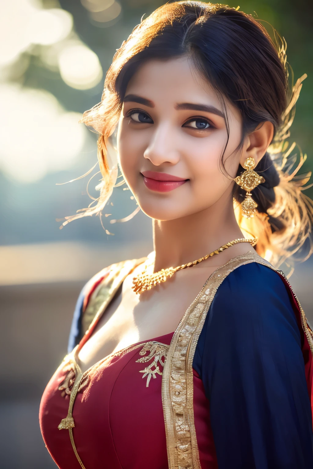 Wear bandhani anarkali dress standing, gorgeous royal, ((Tamanna:1.2)), jewellery, gem, necklace, gold bracelet, anklets, thick lips, skindentation, parted lips, ulzzang-6500-v1.1, portrait of a beautiful Indian woman, From Golden Skin, 27 years old, Pretty woman, Indian model, (in long anarkali dress) (Slim abdomen), (Perfect slim figure), (Dynamic pose), Solo, ((open crotch)), (((bare ass))), (Slim:1.1), 1 woman, (Full figure:0.9), Beautifully detailed sky, sunny day, Mumbai city, On the street, detailed Mumbai street, Indian clothes,(( long sleeve dress)), ((long red anarkali dress)), medium hair, smile, closed mouth, lips, Long red anarkali dress covered with full body, detailed beautiful round eyes, Indian women, Asian women, Beautiful face, photorealistic, rim lighting, two-tone lighting, gold bracelet, thick lips, indentation, parted lips, (detailed eyes), light blonde hair, blue eye, details still clear, honey-coloured, fluffy turned, HDR, shallow depth of field, broad light, backlighting, bloom, light sparkles, chromatic aberration, sharp focus, Nikon Z 85mm, unparalleled masterpiece, ultra-realistic 8k photos, best quality masterpiece, best quality, (photorealistic:1.2), (realistic:1.5), (hyperrealistic:1.2),(photorealistic face:1.2), (close up:1.6), (light blonde hair), (blue eyes), ((big cheeks)), (beautiful face:1.8), (detailed face:1.6), (medium breast:1.2), (detailed bright eyes:1.5), (eyelashes:1.4), (smiling:1.3), (detailed long black hair), (long red anarkali dress:1.5), (narrow waist:1.5), (thigh: 1.5), (realistic human skin:1.6), (full curvy body) (detailed eyes), (seductive pose), (detailed facial features), (detailed clothes features), (necklace), (earrings), (bracelet), ( Long red bandhani anarkali dress), (Photorealistic:1.4), (High Quality: 1.2), Raw photo, (Perfect body shape), Uniform, Deep shadows, Unobtrusive, Cold light 12000K,