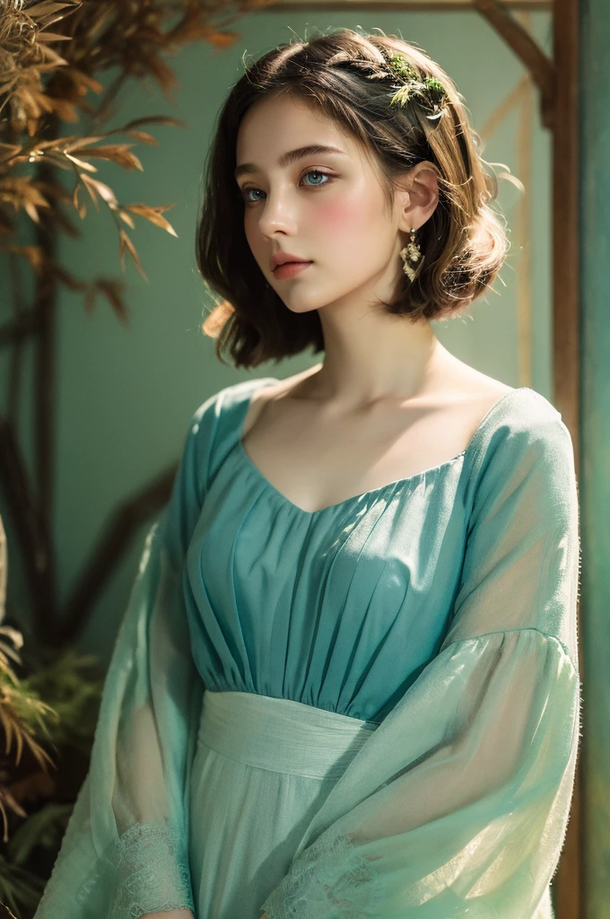 ( masterpiece, top quality, best quality,8k,17 years old girl,ultra detailed,raw photo:1.5),(photorealistic:1.4), (cinematic lighting), PerfectNwsjMajic, , Surrealism, UHD, ccurate, Super detail, textured skin, High detail, Best quality, dynamic angle, White skin,[Beautiful blue eyes], high nose,[flat chest:large breasts:0.5],(1girl),((good anatomy:0.5)), Dreamy atmosphere,expressive brush strokes, mystical ambiance, Artistic interpretation, Stunning Studio Ghibli style costumes, a whimsical illustration, Subtle colors and tones, mystical aura,