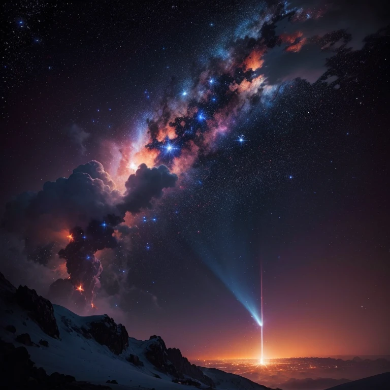 Deep space, rare stars 🌌, zvezdolët Rosi, flame from nozzles, realistically, professional photo 📷