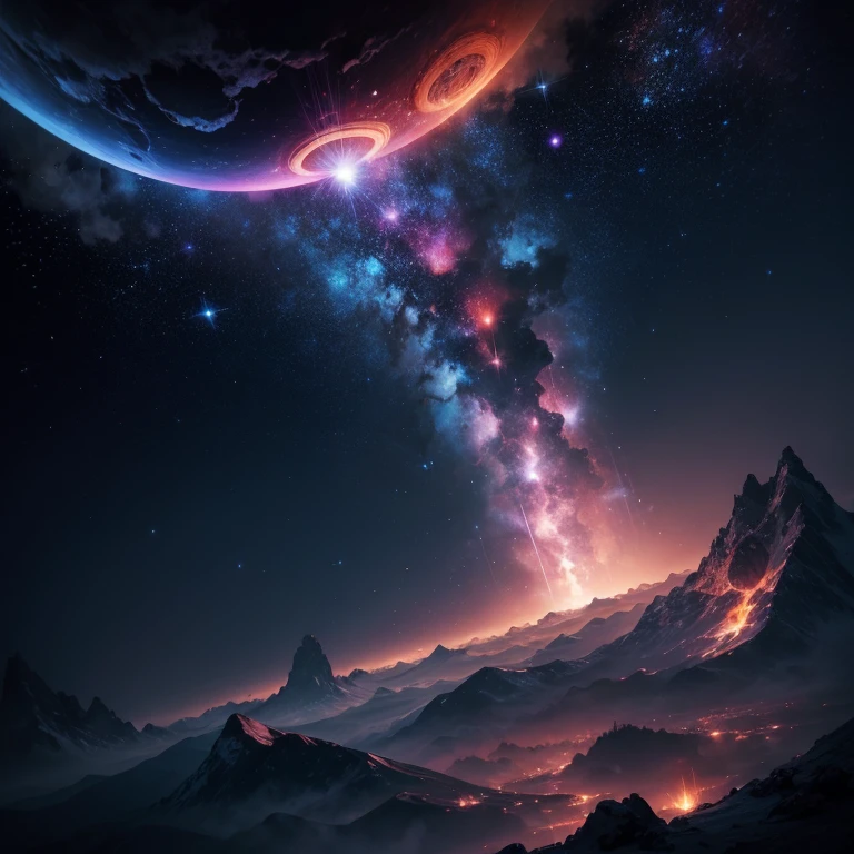 Deep space, rare stars 🌌, zvezdolët Rosi, flame from nozzles, realistically, professional photo 📷
