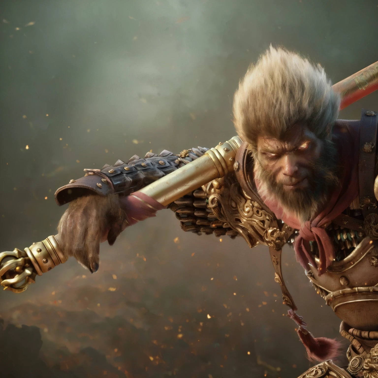 one wearing armor、Arafad image of man holding sword, wukong, Sun Wukong, Sun Wukong, guan yu, Inspired by Hu Zaobin, cgsociety uhd 4k highly detailed, From Warcraft, 4K detail fantasy, chinese warrior, This is a warlord., Inspired by Li Kan, from three kingdoms, cgsociety 8k