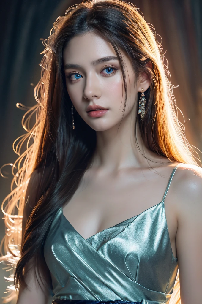 ( masterpiece, top quality, best quality,8k, girl,ultra detailed,raw photo:1.5),(photorealistic:1.4),(cinematic lighting), PerfectNwsjMajic, , Surrealism, UHD, ccurate, Super detail, textured skin, High detail, Best quality, dynamic angle, (high nose,White skin),[Beautiful blue eyes],[flat chest:large breasts:0.5],(1girl),(good anatomy:0.5)),a woman in a dress with a sword, a beautiful fantasy empress, ((a beautiful fantasy empress)), beautiful fantasy maiden