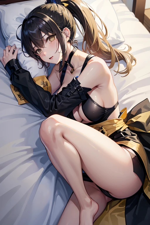 (((Browsing Caution)))、hug2Top quality talent Deep Kiss joy Intertwining tongues beautiful girl black hair and blonde ponytail Above bed Browsing Caution、Small breasts