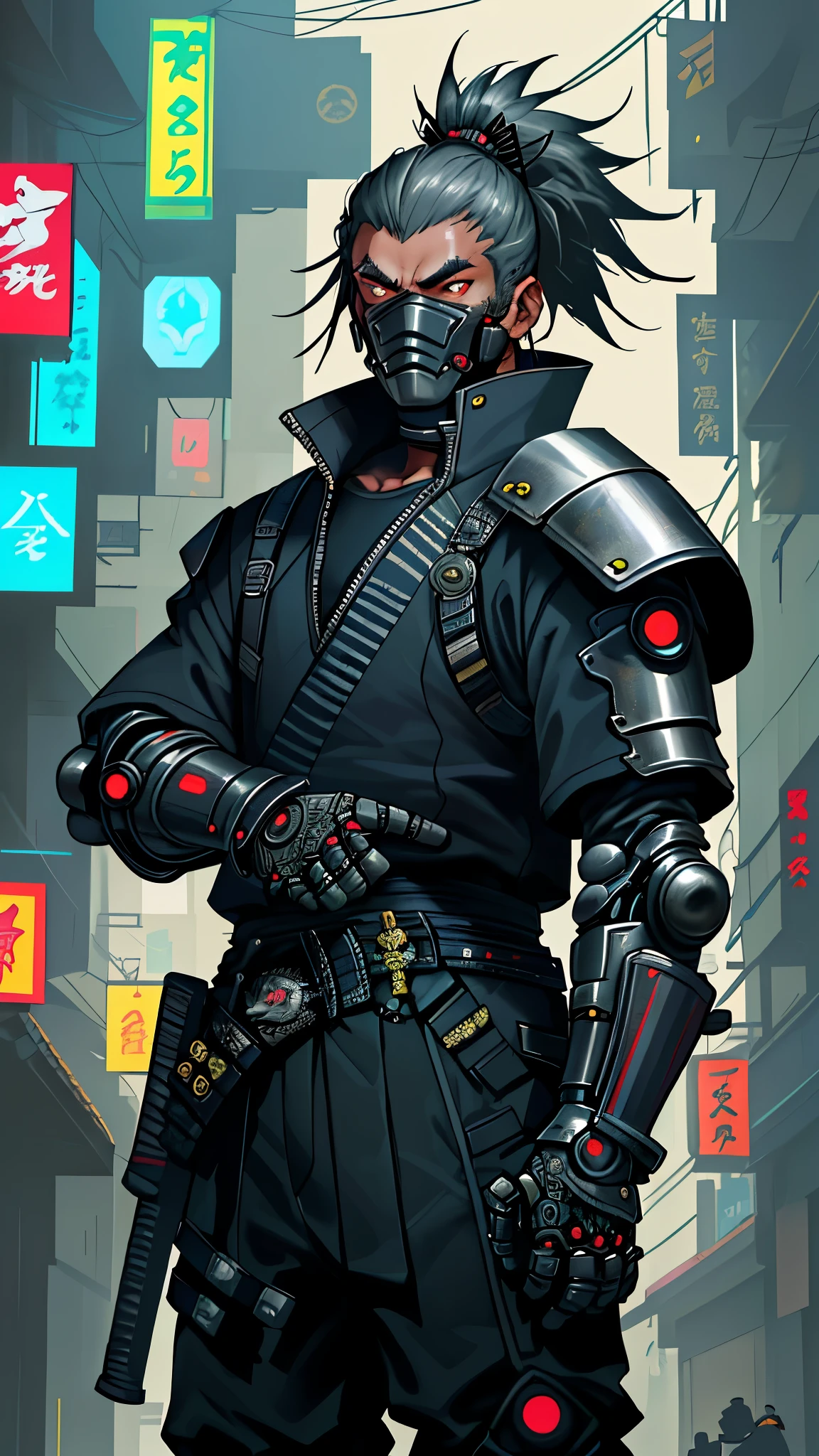 un hombre con armadura parado en una calle de la ciudad por la noche, very beautiful cyberpunk samurai, cyberpunk samurai, neon samurai, portrait of a cyberpunk samurai, samurai urbano, Traje de llama cyberpunk, armadura ciberpunk, Japanese cybernetic samurai armor, cyborg samurai, caballero ciberpunk, neon armor, wearing techwear and armor, cyber japan style armor, japan cyber armor, gladiador ciberpunk, intricate armadura ciberpunk