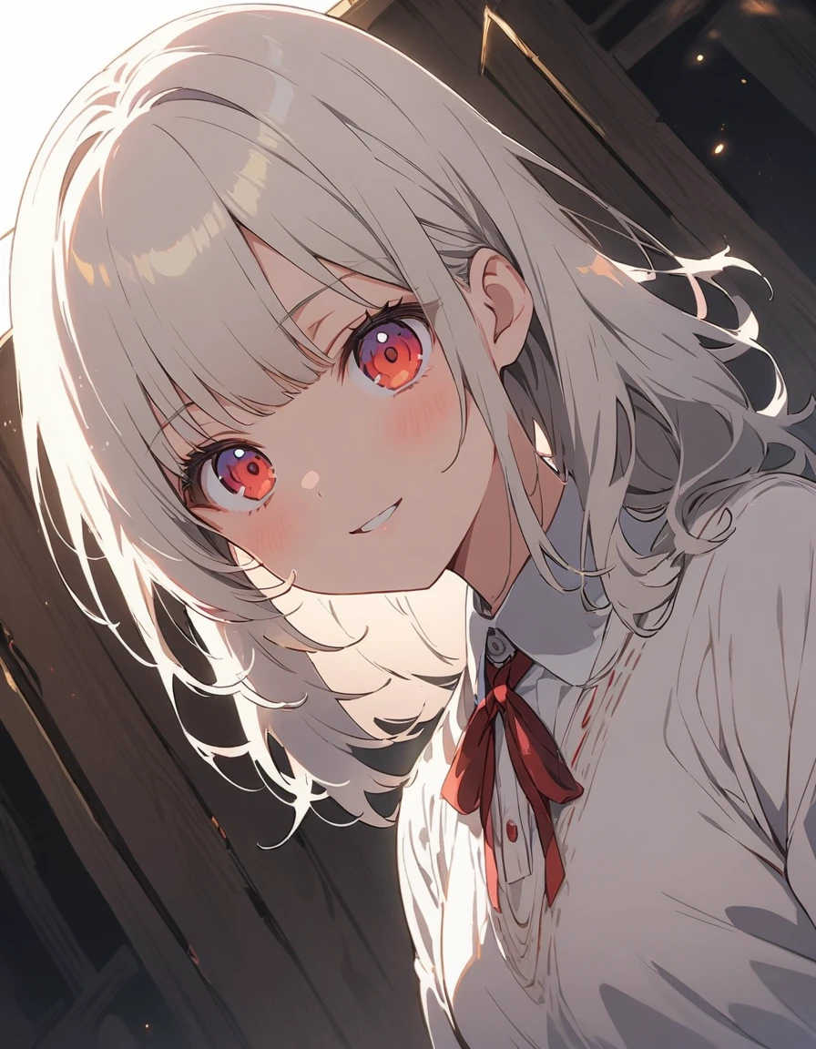 ((masterpiece,highest quality)),One girl,Beautiful fine details, detailedな顔, (whole body:1.2), Long white hair, Red eyes,Small breasts, (Black background:1.2), Blood particles, Shaded face 、(highest quality、masterpiece、High resolution、detailed)、animeスタイル、Flat Style、(Shine目、detailed美しい顔), BREAK,1 girl、extremely detailed(The Shining), Best lighting, Best Shadow、Dynamic Angle、floating, (High saturation), (Shine), Focus on the face,anime