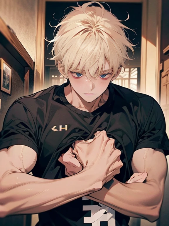8k, super detalhe, preciso, melhor qualidade, melhor qualidade, alta qualidade, hiper HD, pele texturizada, obra de arte,um menino,vestindo ternos pretos,cabelo castanho,strong muscles,bonito,detalhes mais altos,na Academia